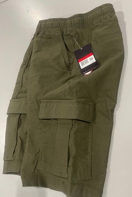 GALAXY MEN S SUPER FLEX STRETCH CARGO SHORTS - SIZE: M - OLIVE