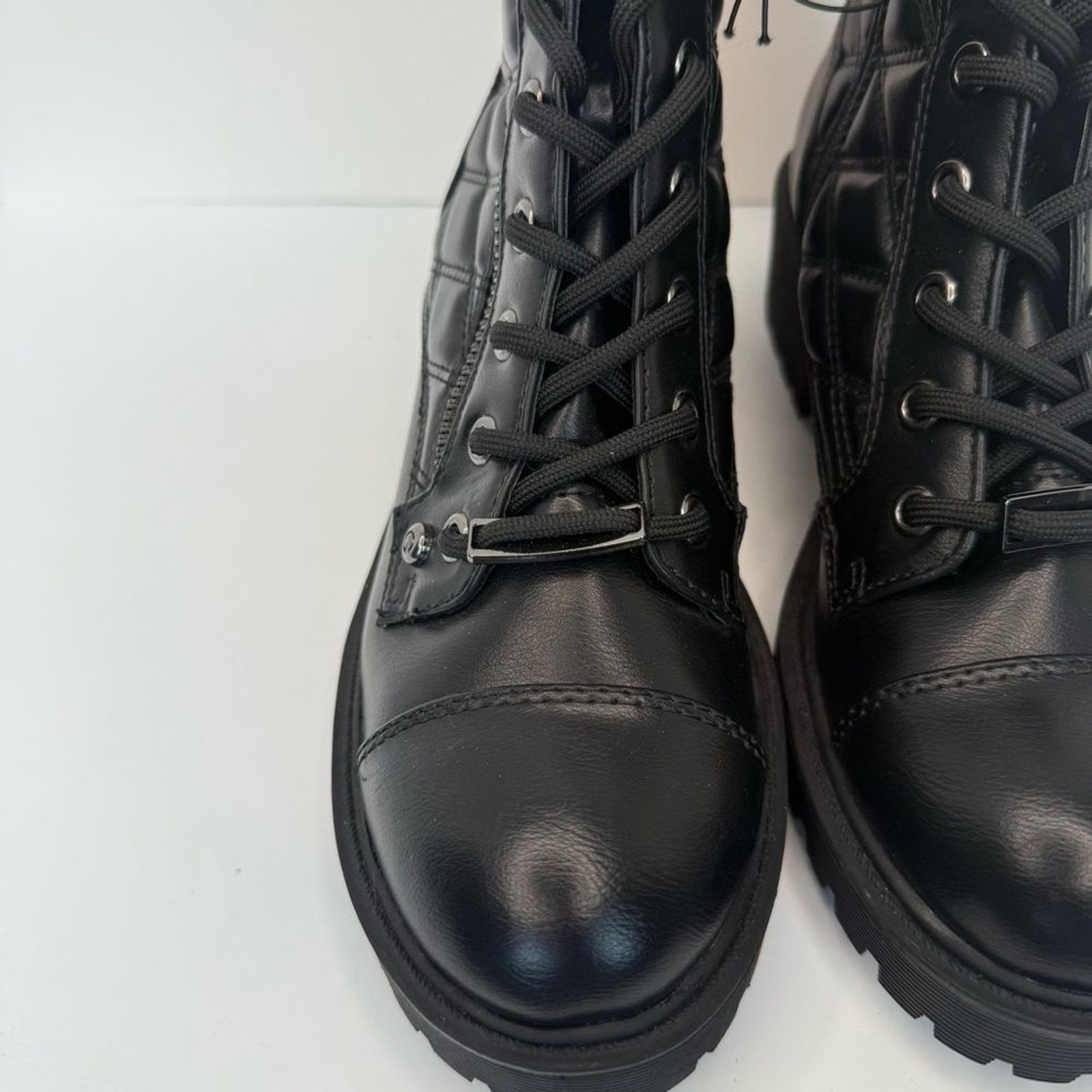 SAOLA Stivali Moto da Combattimento Trapuntati GBG Los Angeles Suola con Lacci Neri 7 5 Nuovi con etichette