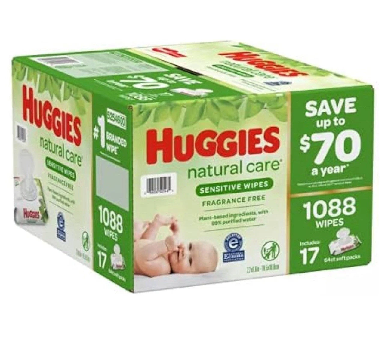 Huggies Natural Care Sensitive Baby Wipes, Fragrance Free, 17 pk., 1088 Wipes