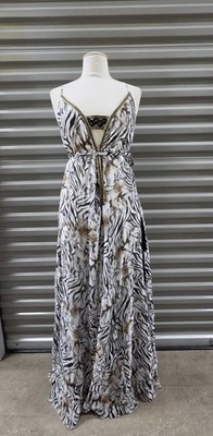 WOMENS GODDESS ZEBRA PHO FIRENZE COTTON BLEND SLEEVELESS MAXI DRESS SZ S 