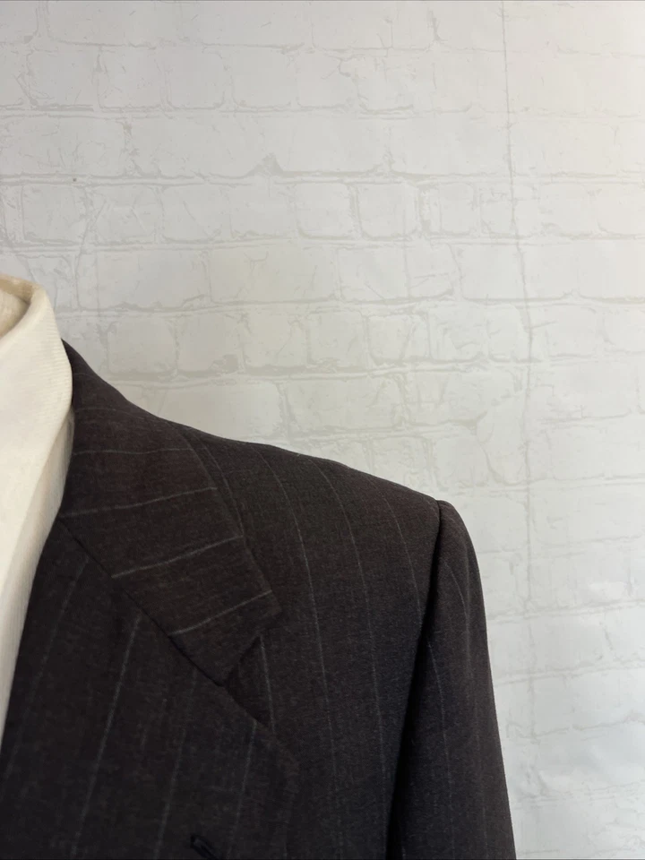 Hickey Freeman Men's Suit 43R 39X28 Dark Brown Stripe Wool USA Two Button $1,395 - Image 2 of 4