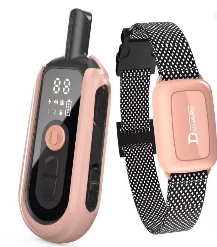 Collier de dressage rose pour chien avec télécommande 1000m et boîtier étanche IP67