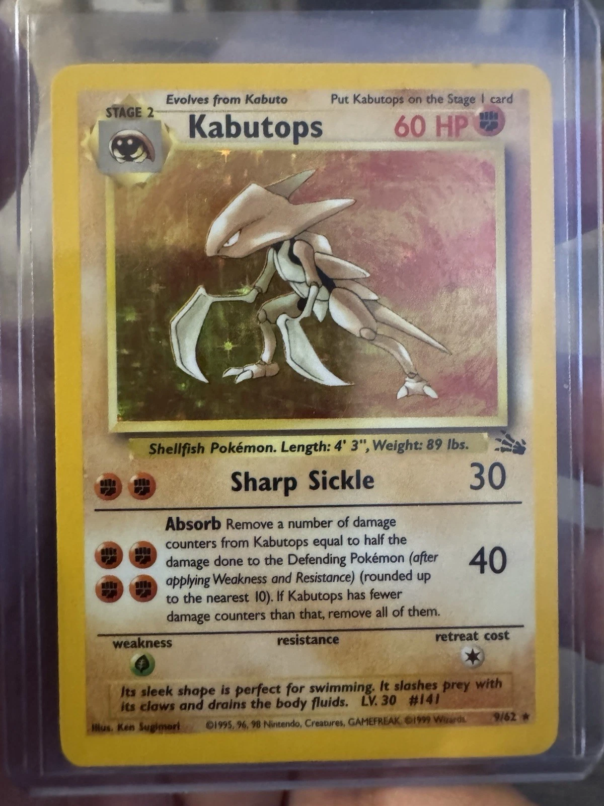 Pokémon TCG Kabutops Holo Rare Card 9/62 Fossil Unlimited 1999 Vintage LP