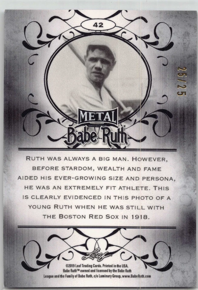 2019 Leaf Metal Babe Ruth Collection #42 Babe Ruth Blue Wave #/25 - Image 2 of 2