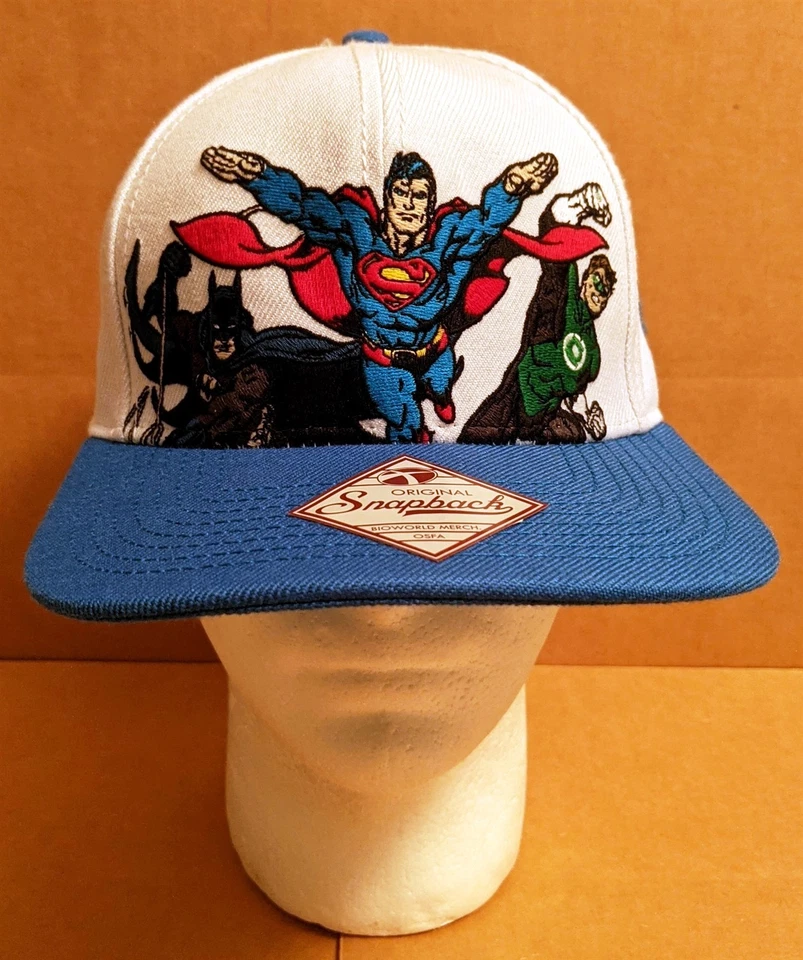 Gorra de béisbol blanca/azul Superman Liga de la Justicia con cierre a presión acrílico/algodón DC Foto 2 de 4