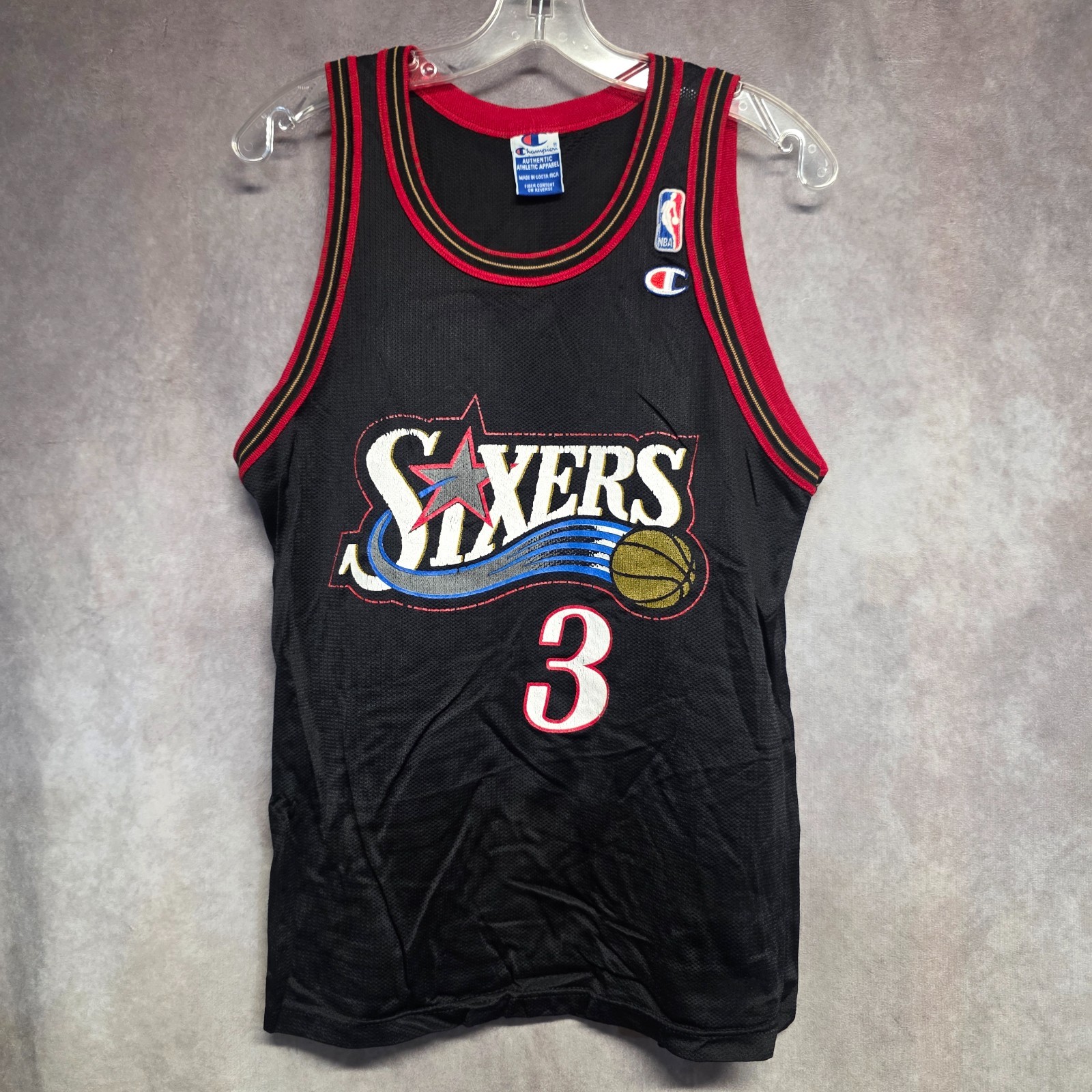 Vintage 90s Champion NBA Philadelphia 76ers Allen Iverson 3 Black Jersey 40 M