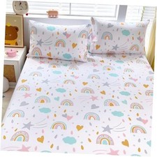 Sheet Set Kids - Sky Blue 4 Pieces Soft Microfiber Cartoon Style Queen Rainbow