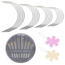 52 PCS Curved Leather Needles Kit, Heavy Duty Sewings Needles Kit Assorted Sh...