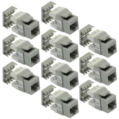 10x Cat6 RJ45 Ethernet LAN Network Keystone Jack 180° Degree 110 Punch Down Gray
