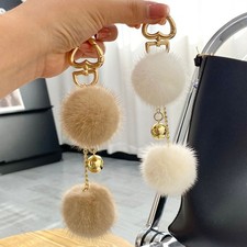 Cute Real Mink Fur Pompom Ball Bag Charm Keyring Bag Purse Phone Furry Pendant
