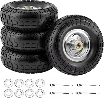 2/4 Pack 4.10/3.50-4 Flat Free Tires & Wheel for Garden Wagon Hand Truck Trolley