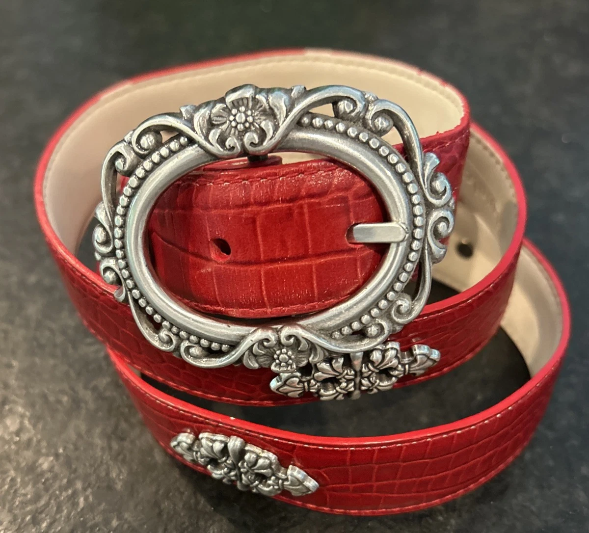 Coldwater Creek Womens XL Red Crocodile Leather Thin Belt Coldwater Creek Red Belts for Women for sale | eBay main image 2