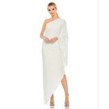 IEENA for Mac Duggal One Shoulder Asymmetrical Hem Tunic Dress White Sz 12 NWT