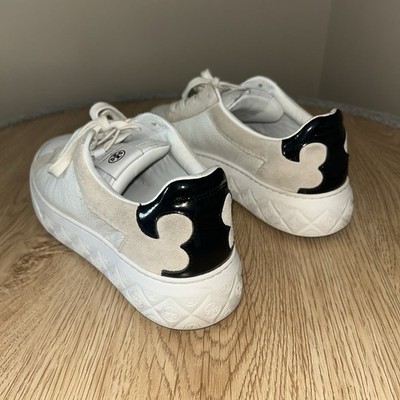 Tory Burch Ladybug Titanium White Black Womens Casual Tumbled Leather Sneaker 8