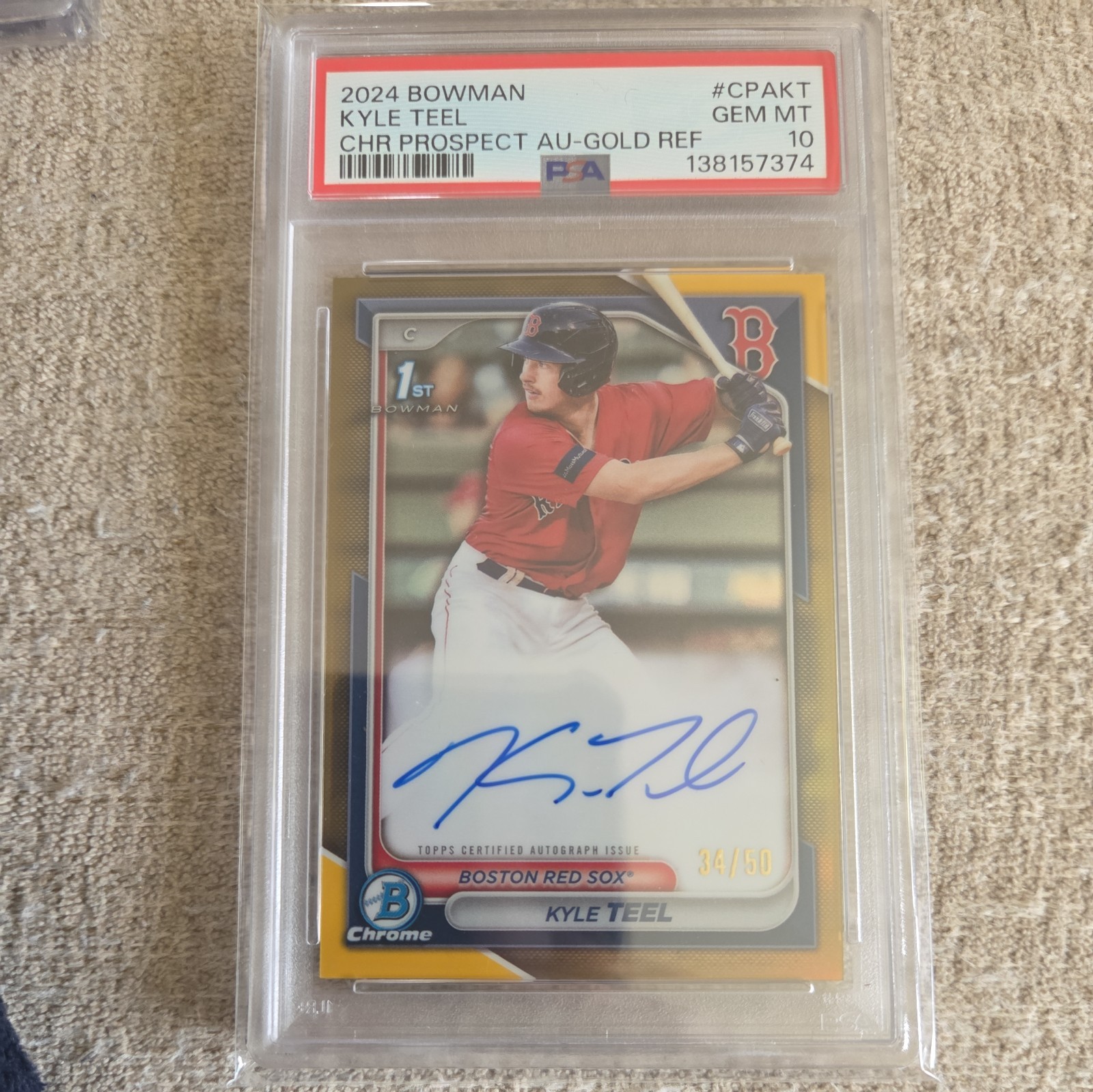 2024 Bowman Chrome Prospect Autographs Kyle Teel #CPA-KT Gold Refractor /50 (RC)