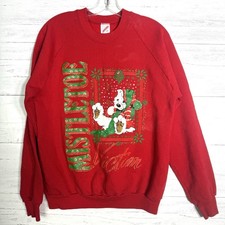 JERZEES Vintage Red Ugly Christmas Sweatshirt Puff Paint Size Large Made In USA