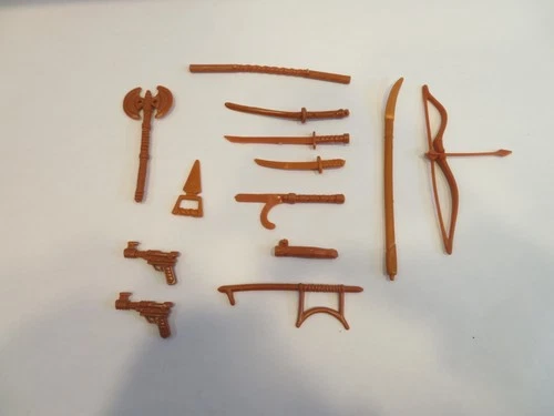 Vtg Playmates TMNT Accessories Lot Panda Khan Weapons/Splinter Bow/Blade/Knivies