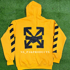 Men's off-White Pattern Arrow Yellow Hoodie Casual Hooded Sweatshirt