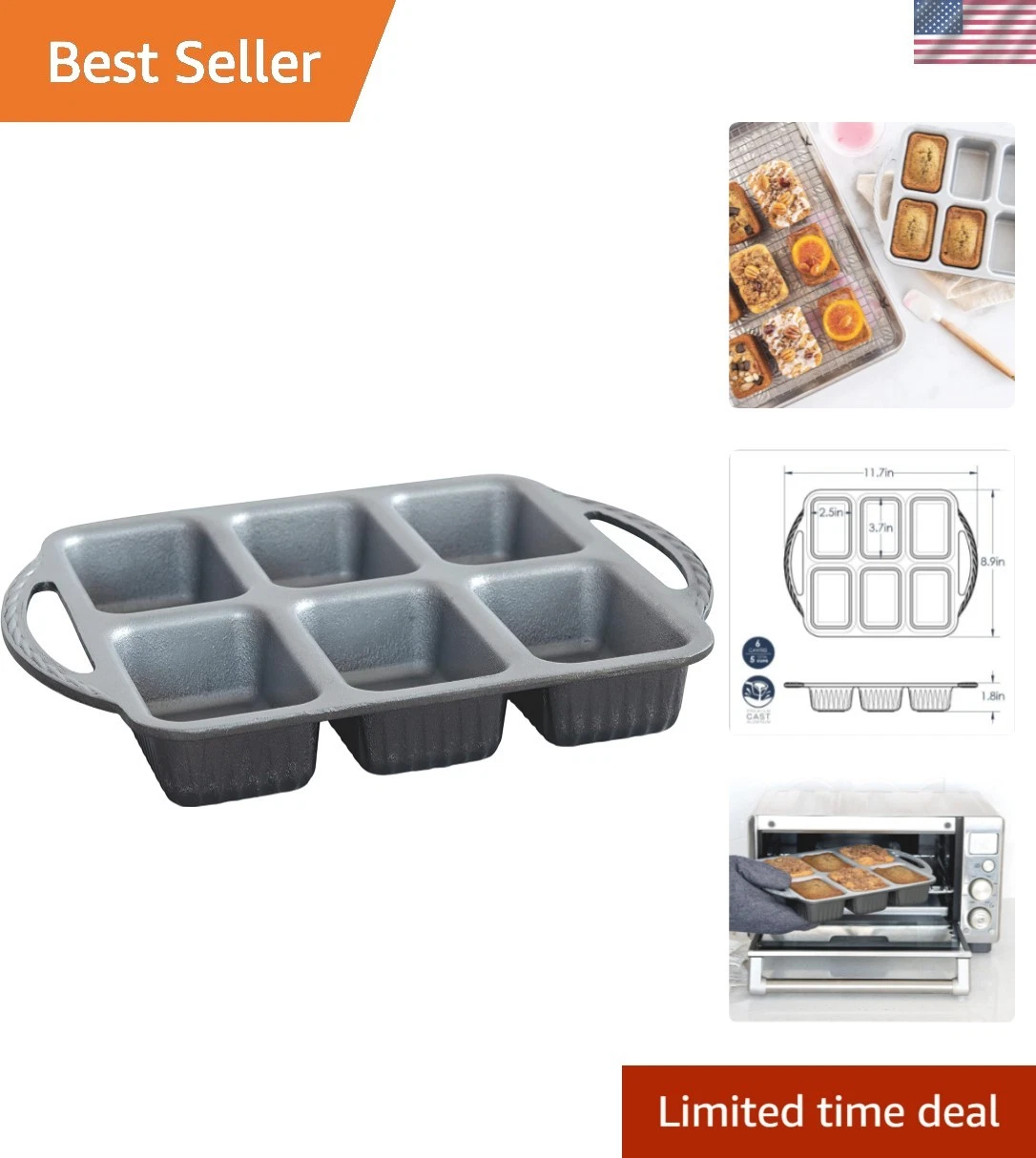 6-Cavity Procast Mini Loaf Pan - Durable Nonstick Bakeware, Made in USA