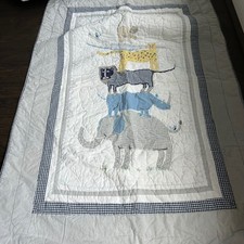 Pottery Barn Baby Animal Quilt Gingham Blue Toddler Size