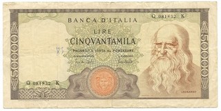 50000 LIRE BANCA D'ITALIA LEONARDO DA VINCI MEDUSA 19/07/1970 BB