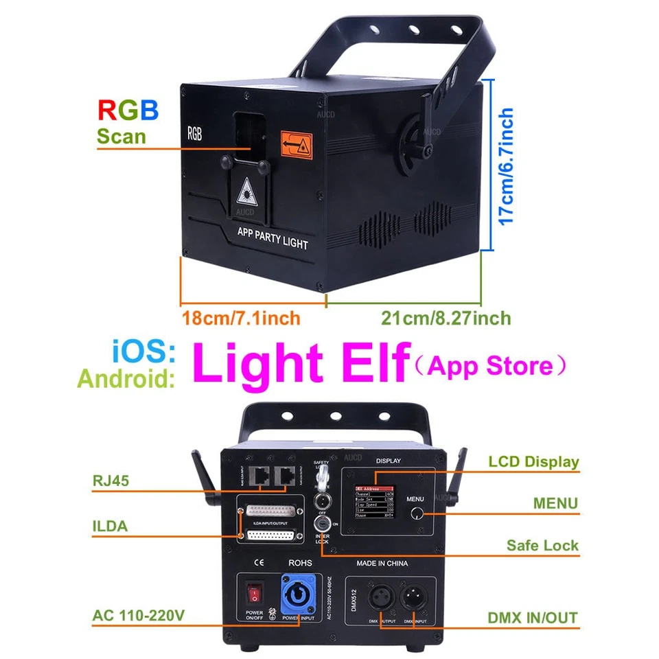 10-15W Pro Phone App 30Kpps RGBW iLDA DMX Animation Stage Projector Laser Lights - Image 2 of 4