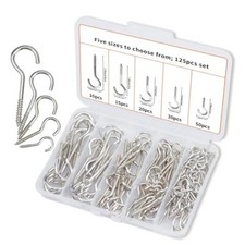 Pieces of Screw Cup Hook Set 5 Sizes Ceiling Small Hooks Wardrobe 125 Silver