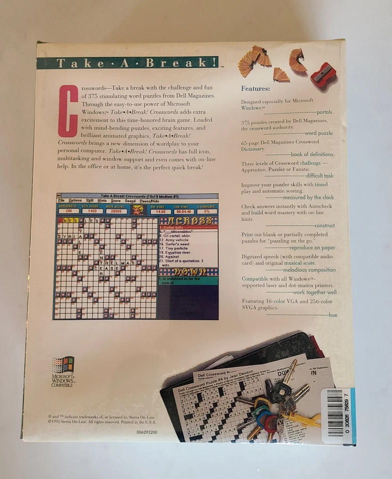 Take-A-Break Crosswords Dell (IBM PC, Sierra, 1992) - First Release - Image 3 of 4