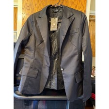 Hao Ru Black Single Button Blazer Jacket Women XL Tailored Crest Button NWT