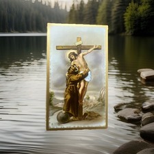 "Tarjeta sagrada San Francisco de Asís Jesús no laminada borde dorado católica 4x2"""