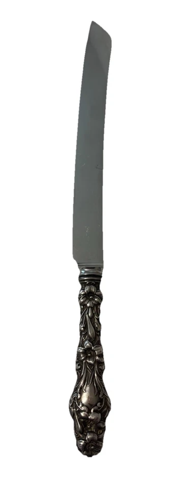 Faca de bolo de casamento Sheffield England prata esterlina cabo lâmina serrilhada - Imagem 2 de 3