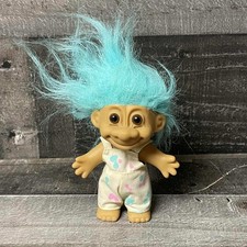 Vintage Russ Cruss Troll Doll Turquoise Hair Overalls Outfit Collectible Toy