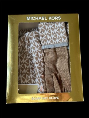 Genuine Michael Kors Camel Cream 3PC Scarf Hat Gloves Set  display picture 1