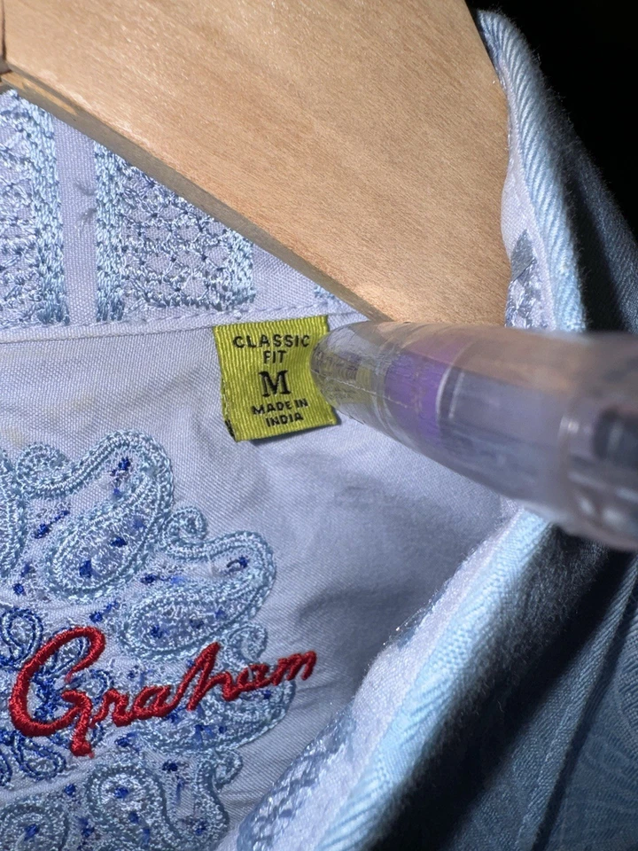 Camisa masculina Robert Graham manga longa botão para baixo paisley azul punho flip tamanho M - Imagem 2 de 4