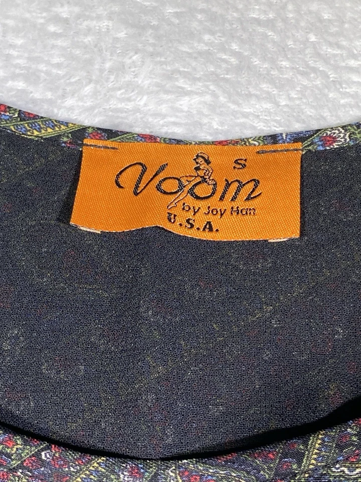 Voom By Joy Han Dress Size Small Paisley Art to Wear Bell Sleeves Vintage Go-Go - Image 3 of 4