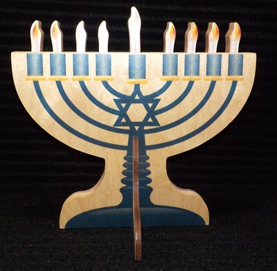 MAPLE LANDMARK MENORAH Hanukkah WOOD Removable Candles Ages 4+ USA (EUC***L@@K)