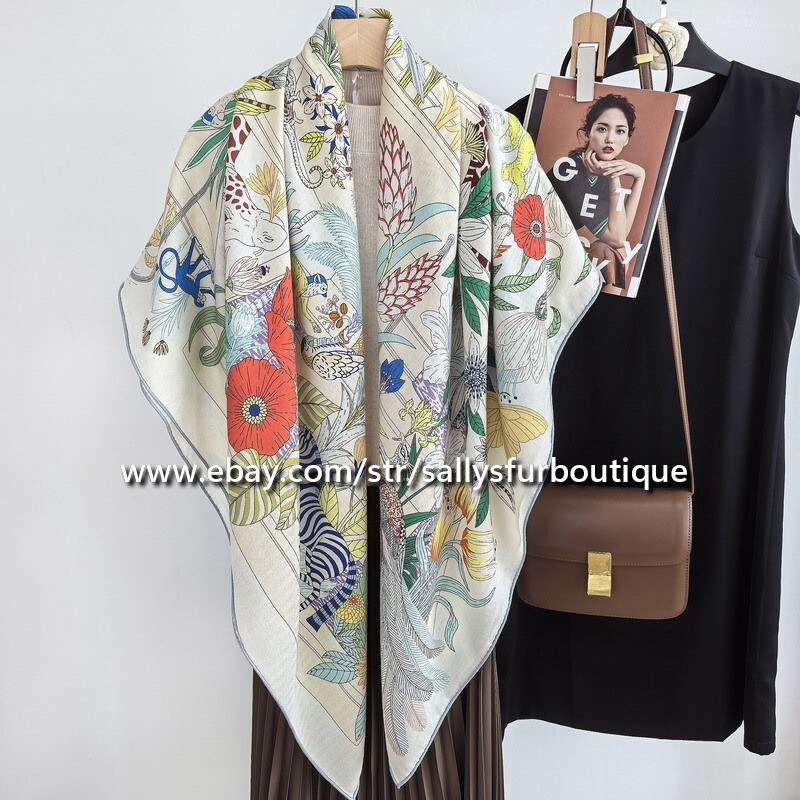 Sallys 70% Cashmere 30% Silk Wrap Scarf Flowers Print Shawl 53