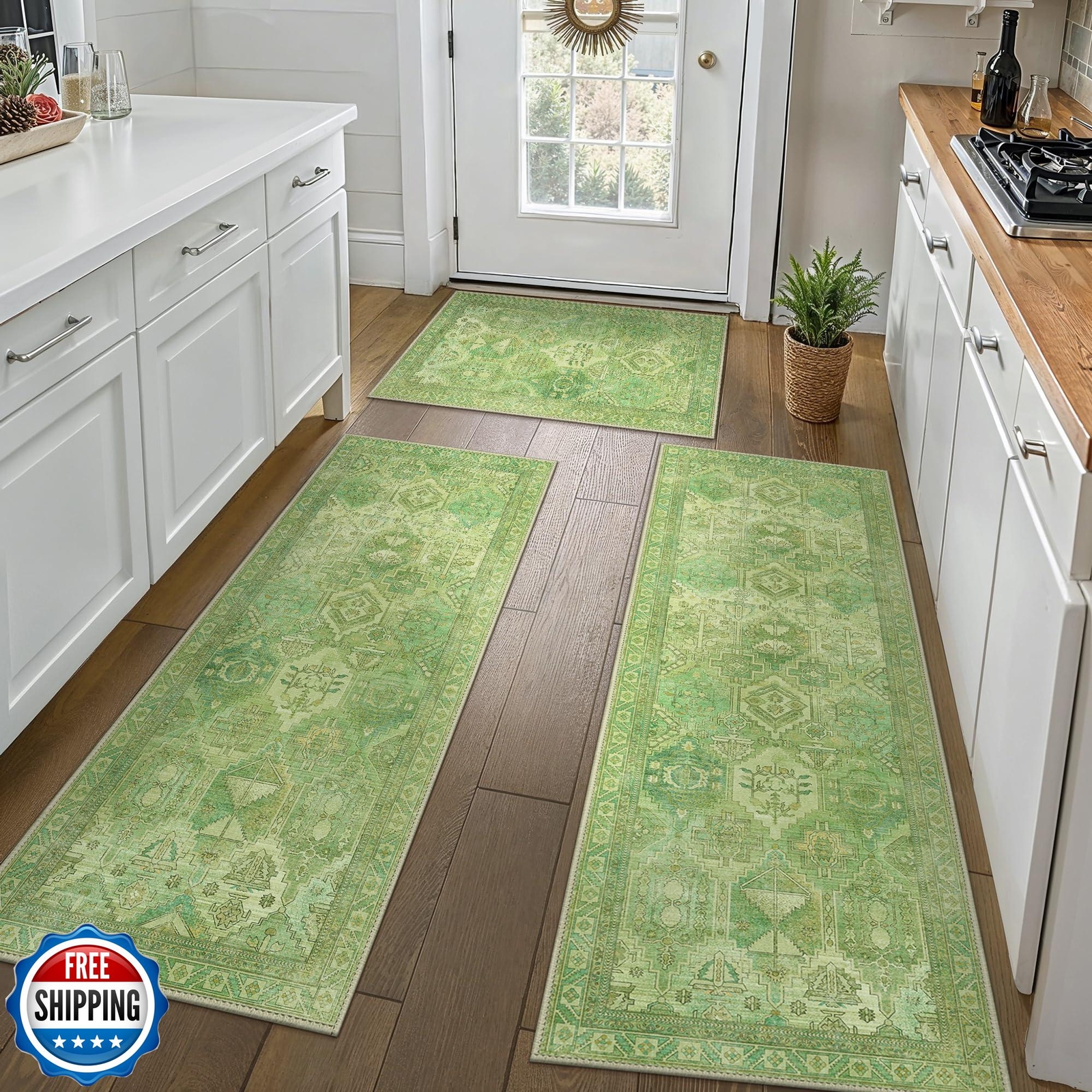 GENIMO 3-Piece Non-Slip Kitchen Floor Mat Set - Washable Waterproof Lightweight