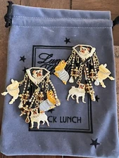 Lunch At The Ritz WALKING THE DOG clip Earrings; RARE!