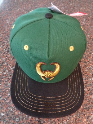 Marvel Loki Green Snapback Hat One Size Adjustable Embroidered Gold Helmet New 