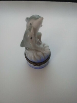 Direct Connection Porcelain Figurine Cuddle Duo Dolphin Porpoise Hinged Box