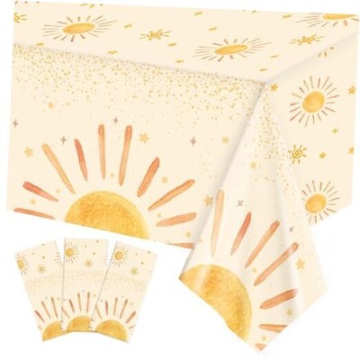 Oigco 3Pcs Boho Sun Birthday Party Tablecloths First Trip Around The Sun Party 