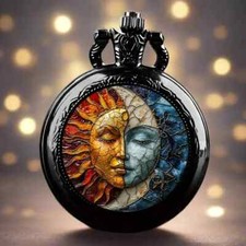 Black Sun  Moon Quartz Small Size Pocket Watch Necklace Pendant Men Women Gift