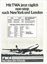 Early 1980s TWA Trans World Airlines BOEING 707 ad advert FRA-NYC JFK and London