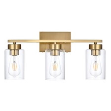 3-Light Bathroom Vanity Light, Modern Brushed Gold Wall Lights with Clear Gla...
