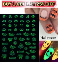 Luminous 3D Nail Stickers Glow In Dark Halloween Decals Nail Art Decoration New