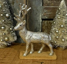 Putz Vintage Style Christmas Champagne Gold Glitter Deer Reindeer Buck 4"