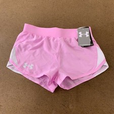 Under Armour Girls Athletic Shorts Pink White Mesh Loose Fit Stretch YSM New