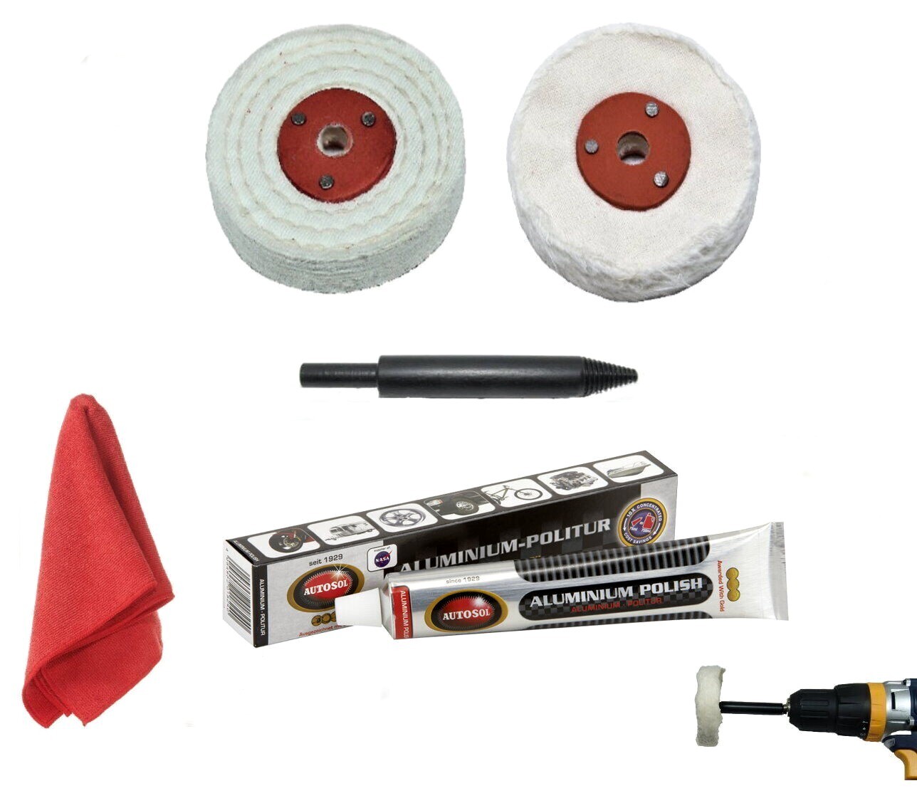 Autosol Aluminium Brass Alloys Polishing Kit Shines To A High Gloss 3in Wheels