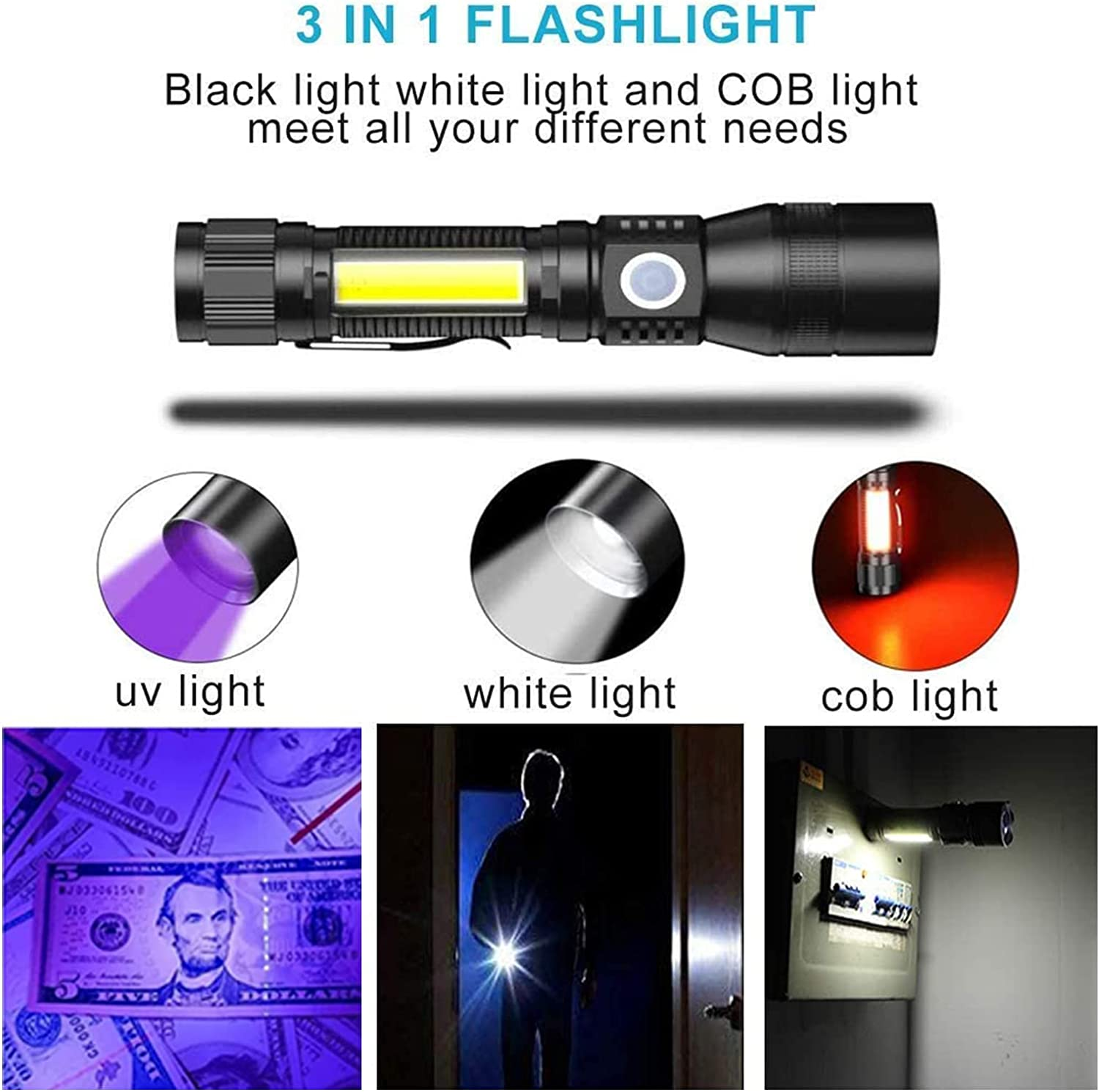 UV Flashlight Rechargeable, Black Light Flashlights, Super Bright